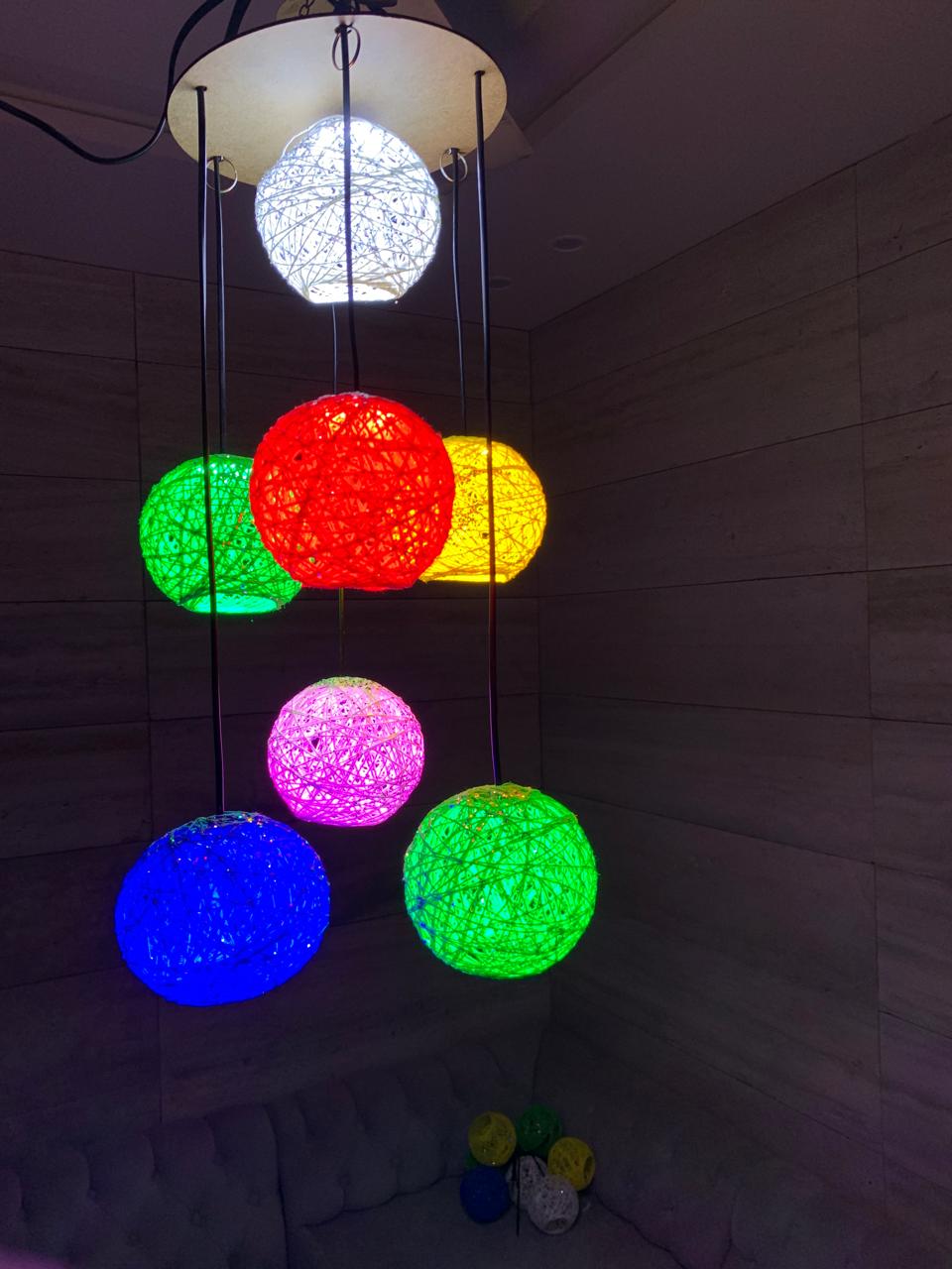 Elegant Ceiling Fanous with colorful balls – a unique decorative chandelier to brighten your space.